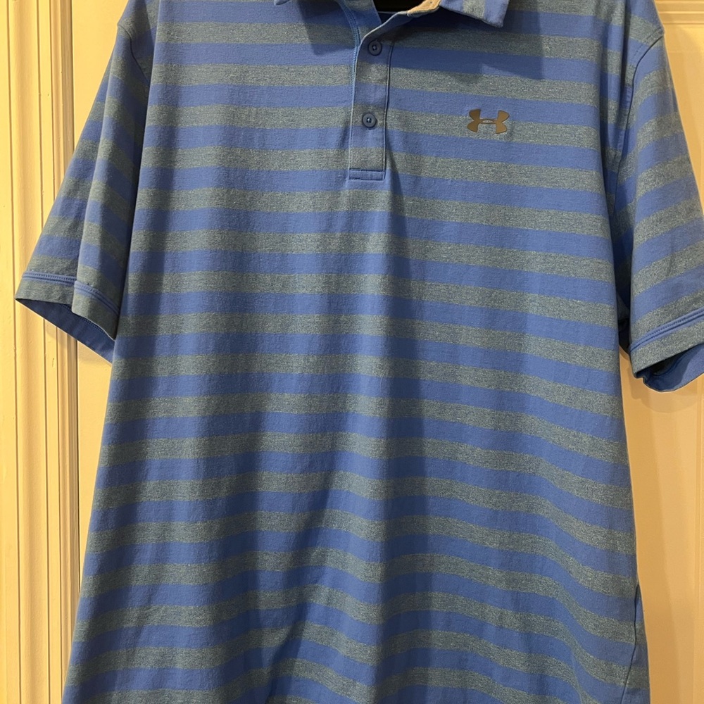 Under Armour Men's Polo Shirt in Blue and Gray Stripes
